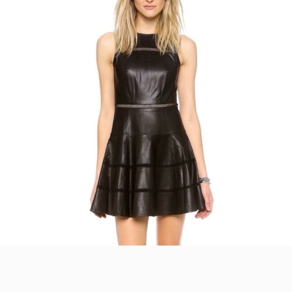 Tibi Black Leather Mini Dress